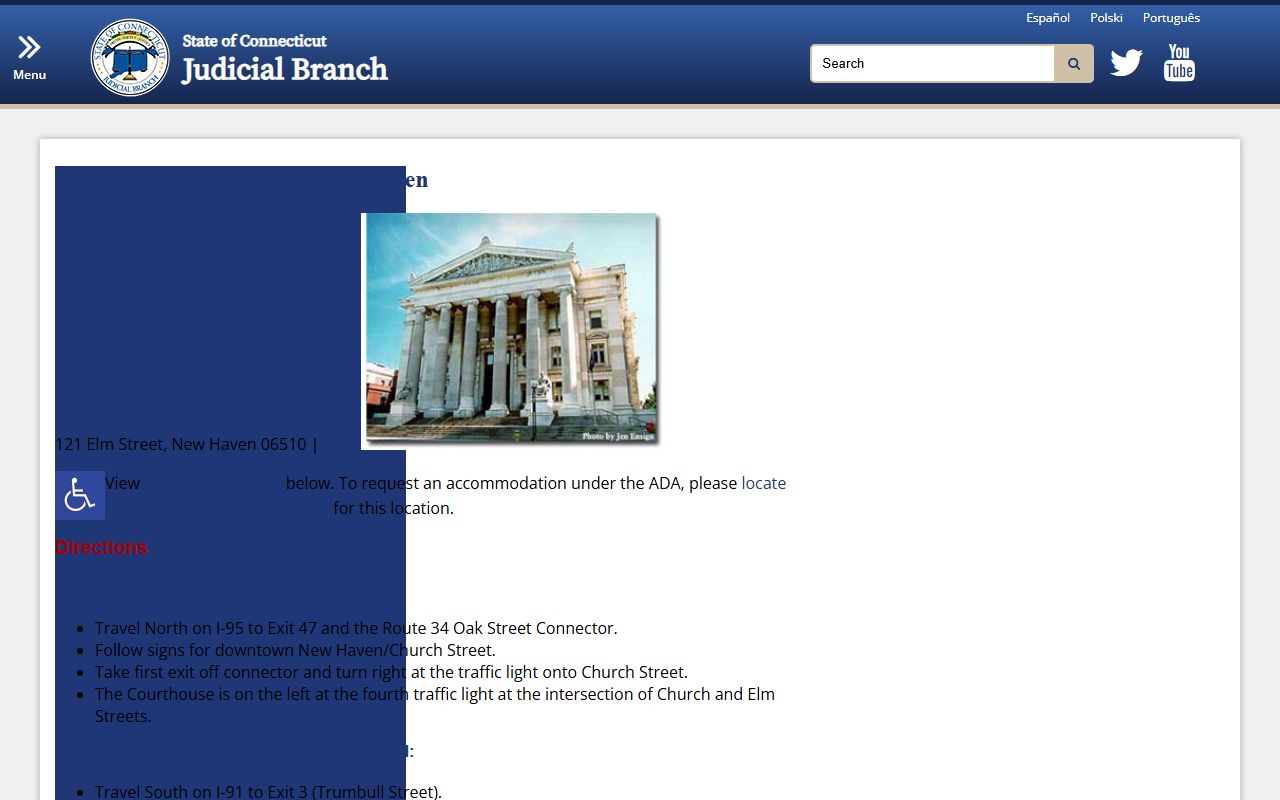 New Haven County GA23 traffic ticket courthouse building in New Haven